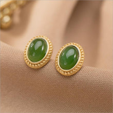 Load image into Gallery viewer, Sterling Silver Inlaid Natural Fine Jade Earrings Oval Niche Design Cute Craftsmanship Women Brand Jewelry
