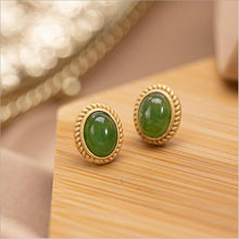 Load image into Gallery viewer, Sterling Silver Inlaid Natural Fine Jade Earrings Oval Niche Design Cute Craftsmanship Women Brand Jewelry
