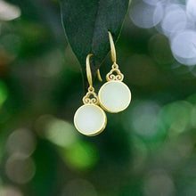 Load image into Gallery viewer, Silver Inlaid Natural Fine Jade Round Earrings Niche Design Cool Women&#39;s Brand Jewelry
