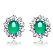 Load image into Gallery viewer, Lokaloca Natural Green Chalcedon Jade Blossom 925 Silver Jewelry Stud Earrings
