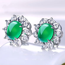 Load image into Gallery viewer, Lokaloca Natural Green Chalcedon Jade Blossom 925 Silver Jewelry Stud Earrings
