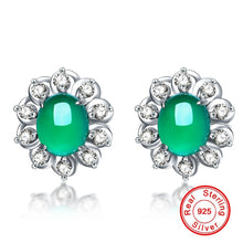 Load image into Gallery viewer, Lokaloca Natural Green Chalcedon Jade Blossom 925 Silver Jewelry Stud Earrings
