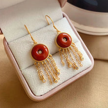 Load image into Gallery viewer, Silver Inlaid Natural Fine Southern Red Agate Vintage Tassel Earrings Classic Luxury Elegant Ladies Jewelry
