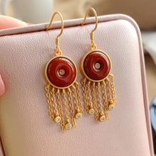 Load image into Gallery viewer, Silver Inlaid Natural Fine Southern Red Agate Vintage Tassel Earrings Classic Luxury Elegant Ladies Jewelry
