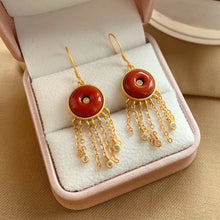 Load image into Gallery viewer, Silver Inlaid Natural Fine Southern Red Agate Vintage Tassel Earrings Classic Luxury Elegant Ladies Jewelry
