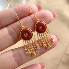 Load image into Gallery viewer, Silver Inlaid Natural Fine Southern Red Agate Vintage Tassel Earrings Classic Luxury Elegant Ladies Jewelry
