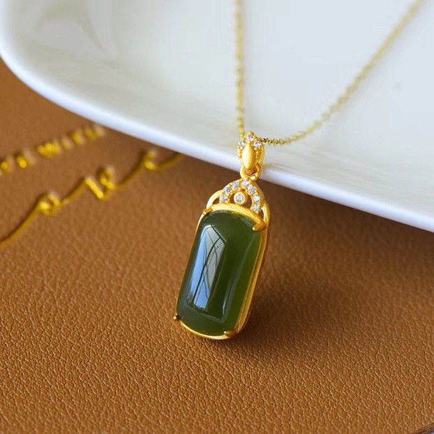 Lokaloca Natural Green Jade Pendant Necklace