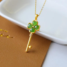 Load image into Gallery viewer, Lokaloca Natural Fine Jade Clover Key Pendant Necklace
