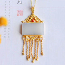 Load image into Gallery viewer, Silver Natural Fine White Jade Tassel Necklace Vintage Style Ancient Unique Golden Craft Charm Women&#39;s Brand Jewelry
