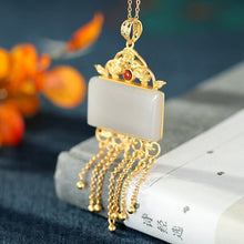 Load image into Gallery viewer, Silver Natural Fine White Jade Tassel Necklace Vintage Style Ancient Unique Golden Craft Charm Women&#39;s Brand Jewelry
