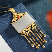 Load image into Gallery viewer, Silver Natural Fine White Jade Tassel Necklace Vintage Style Ancient Unique Golden Craft Charm Women&#39;s Brand Jewelry
