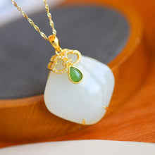 Load image into Gallery viewer, Silver Natural Fine White Jade Square Pendant Necklace
