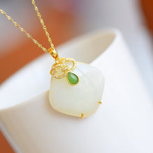 Load image into Gallery viewer, Silver Natural Fine White Jade Square Pendant Necklace
