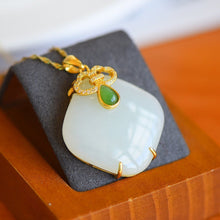 Load image into Gallery viewer, Silver Natural Fine White Jade Square Pendant Necklace
