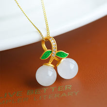 Load image into Gallery viewer, Silver Natural Fine Jade Cherry Pendant Necklace
