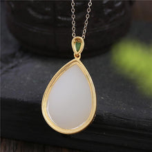 Load image into Gallery viewer, Silver Natural White Jade Drop Shaped Pendant Necklace
