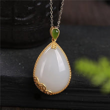 Load image into Gallery viewer, Silver Natural White Jade Drop Shaped Pendant Necklace
