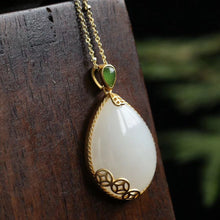 Load image into Gallery viewer, Silver Natural White Jade Drop Shaped Pendant Necklace
