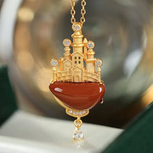 Load image into Gallery viewer, Silver Natural Southern Red Agate Castle Pendant Necklace Unique Craft Luxury Noble Women&#39;s Brand Jewelry
