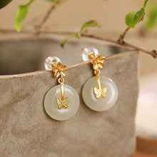 Load image into Gallery viewer, Silver Craftsmanship Inlaid Natural Fine Jade Butterfly Flower Earrings Luxury Cute Romantic Girl Jewelry
