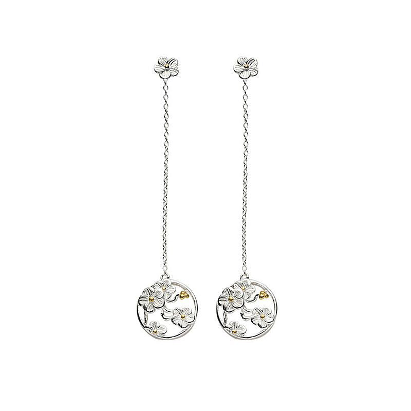 Silver Exquisite Women's Vintage Plum Blossom Long Earrings Elegant High-end Ladies Jewelry