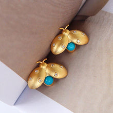 Load image into Gallery viewer, Silver Inlaid Natural Turquoise Ladybug Cute Earrings Vintage Retro Bohemian Women&#39;s Jewelry
