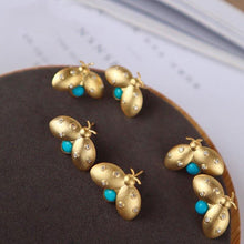 Load image into Gallery viewer, Silver Inlaid Natural Turquoise Ladybug Cute Earrings Vintage Retro Bohemian Women&#39;s Jewelry
