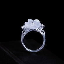 Load image into Gallery viewer, Silver Inlaid Crystal Plum Blossom Opening Adjustable Ring Vintage Elegant Charm Ladies Jewelry
