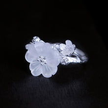 Load image into Gallery viewer, Silver Inlaid Crystal Plum Blossom Opening Adjustable Ring Vintage Elegant Charm Ladies Jewelry
