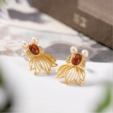 Load image into Gallery viewer, Silver Inlaid Natural Southern Red Agate Golden Fish Earrings Vintage Style Retro Elegant Luxury Women&#39;s Jewelry
