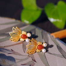 Load image into Gallery viewer, Silver Inlaid Natural Southern Red Agate Golden Fish Earrings Vintage Style Retro Elegant Luxury Women&#39;s Jewelry
