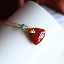 Load image into Gallery viewer, Silver Inlaid Natural Southern Red Agate Geometric Pendant Necklace Vintage Style Retro Elegant Women&#39;s Brand Jewelry
