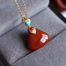 Load image into Gallery viewer, Silver Inlaid Natural Southern Red Agate Geometric Pendant Necklace Vintage Style Retro Elegant Women&#39;s Brand Jewelry
