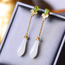 Load image into Gallery viewer, Silver Inlaid Natural Fine White Jade Magnolia Long Earrings Vintage Retro Elegant Charm Luxury Women&#39;s Jewelry
