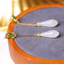 Load image into Gallery viewer, Silver Inlaid Natural Fine White Jade Magnolia Long Earrings Vintage Retro Elegant Charm Luxury Women&#39;s Jewelry
