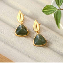 Load image into Gallery viewer, Lokaloca Silver Inlaid Natural Jade Drop Earrings
