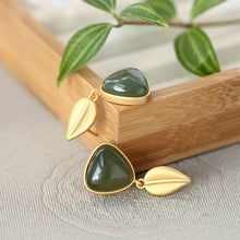 Load image into Gallery viewer, Lokaloca Silver Inlaid Natural Jade Drop Earrings
