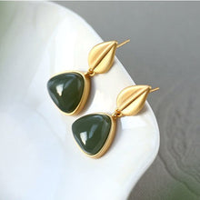 Load image into Gallery viewer, Lokaloca Silver Inlaid Natural Jade Drop Earrings
