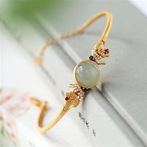 Silver Inlaid Natural Fine Chalcedony Bracelet Vintage Style Classical Elegant Charm Female Brand Jewelry