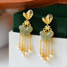 Load image into Gallery viewer, Silver Inlaid Natural Fine Chalcedony Butterfly Tassel Earrings Vintage Luxury Unique Women&#39;s Brand Jewelry
