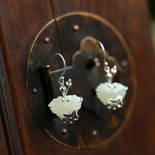 Load image into Gallery viewer, Silver Inlaid Natural Fine Jade Butterfly Lotus Earrings Classical Ethnic Style High-quality Exquisite Female Jewelry
