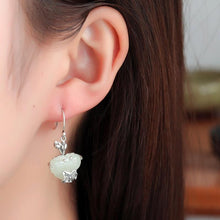 Load image into Gallery viewer, Silver Inlaid Natural Fine Jade Butterfly Lotus Earrings Classical Ethnic Style High-quality Exquisite Female Jewelry
