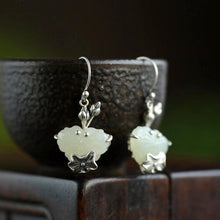 Load image into Gallery viewer, Silver Inlaid Natural Fine Jade Butterfly Lotus Earrings Classical Ethnic Style High-quality Exquisite Female Jewelry
