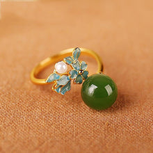 Load image into Gallery viewer, Silver Inlaid Natural Fine Jade Opening Adjustable Ring Vintage Style Retro Style Enamel Charm Women&#39;s Brand Jewelry
