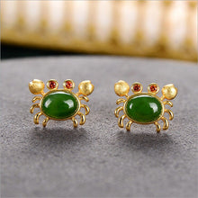 Load image into Gallery viewer, Lokaloca Silver Inlaid Natural Fine Jade Small Crab Earrings
