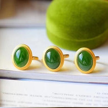 Load image into Gallery viewer, Lokaloca Natural Fine Jade Oval Opening Adjustable Ring
