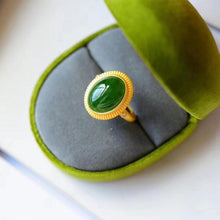 Load image into Gallery viewer, Lokaloca Natural Fine Jade Oval Opening Adjustable Ring
