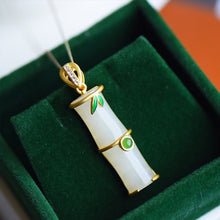 Load image into Gallery viewer, Silver Inlaid Natural Fine White Jade Bamboo Pendant Necklace Vintage Elegant Charm Women&#39;s Brand Jewelry
