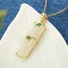 Load image into Gallery viewer, Silver Inlaid Natural Fine White Jade Bamboo Pendant Necklace Vintage Elegant Charm Women&#39;s Brand Jewelry
