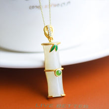 Load image into Gallery viewer, Silver Inlaid Natural Fine White Jade Bamboo Pendant Necklace Vintage Elegant Charm Women&#39;s Brand Jewelry
